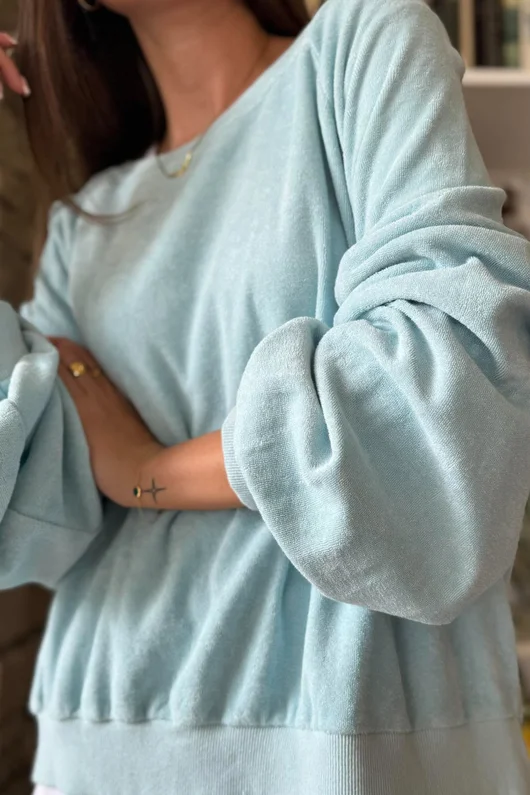 Terry B Lantern Sleeve Sweatshirt Turquoise